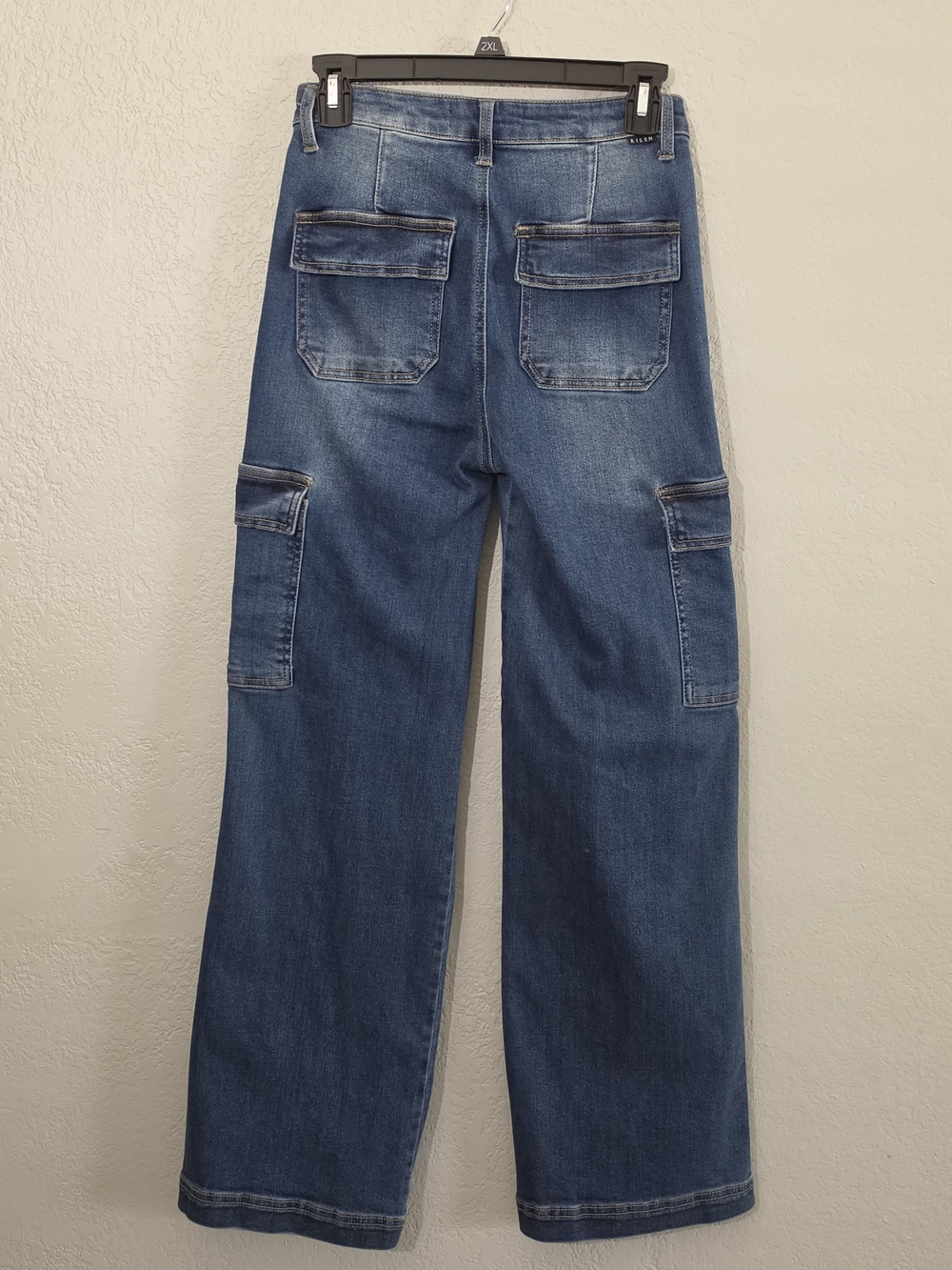 Risen Cargo Wide Leg Jeans Medium Wash High Waist Stretchy Denim Juniors Size 3 - Picture 8 of 11